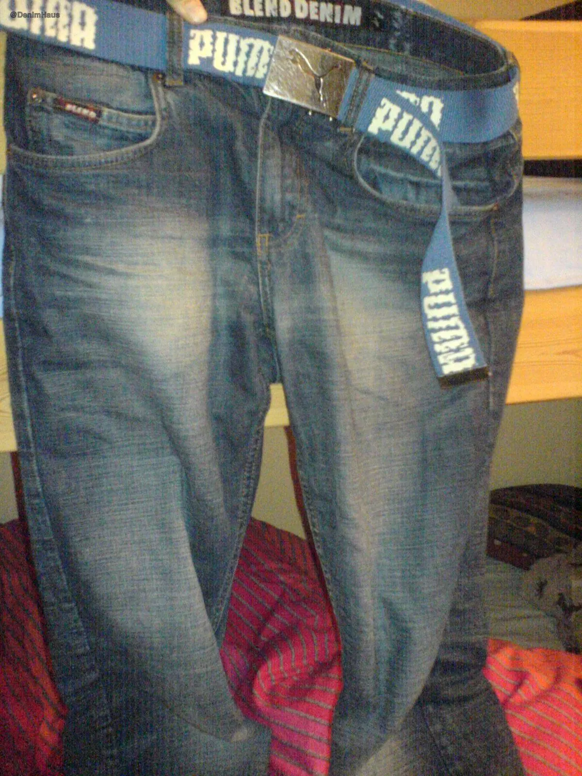 Classic straight-leg denim jeans in mid indigo wash, front view